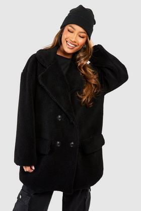 boohoo Double Breasted Faux Fur Coat - Brown - Size 10