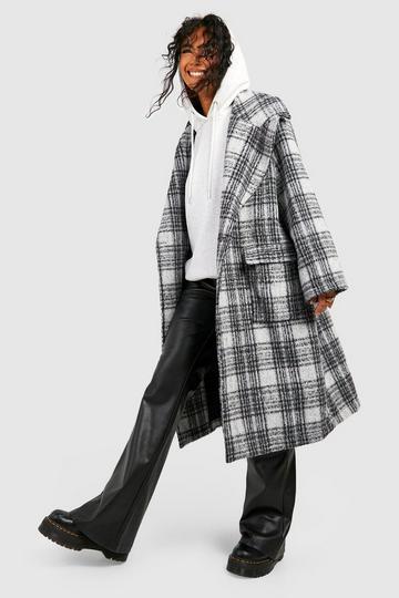 Flannel Shoulder Detail Midi Wool Look Coat grey