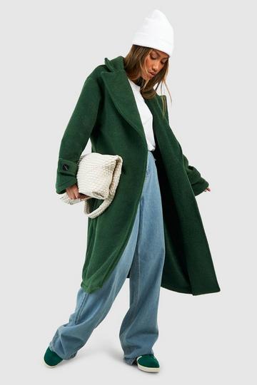 Green Cuff Detail Textured Wool Look Oversized Coat