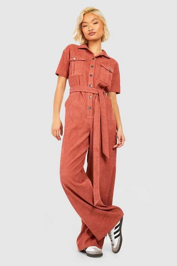 Cord Utility Jumpsuit rust pink