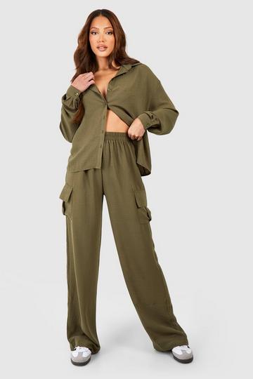 Tall Woven Cargo Pocket Elasticated Waistband Trousers single-age khaki