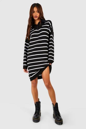 Tall Half Zip Slim Stripe Knitted Jumper Dress black