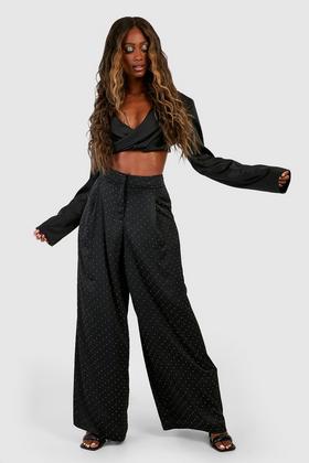 boohoo black wide leg trousers