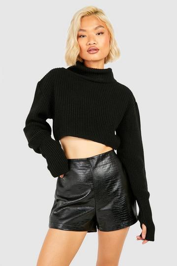 Faux Leather Croc High Waisted Shorts black