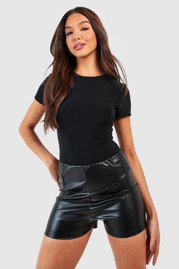 Faux Leather Pintuck Shorts black