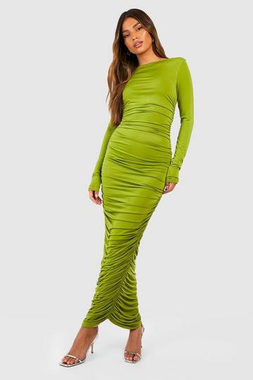 Slinky Long Sleeve Midaxi Dress olive