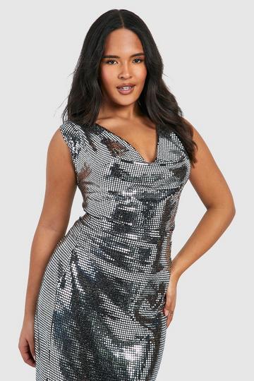 Silver Plus Shimmer Cowl Neck Cami Top