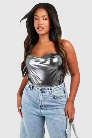 Silver Plus Metallic Cowl Neck Cami Top