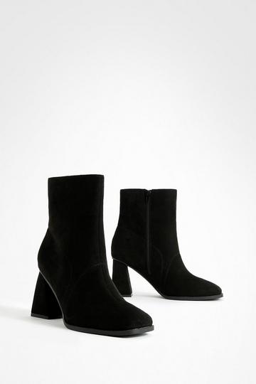 Black Wide Width Block Heel Ankle Boots