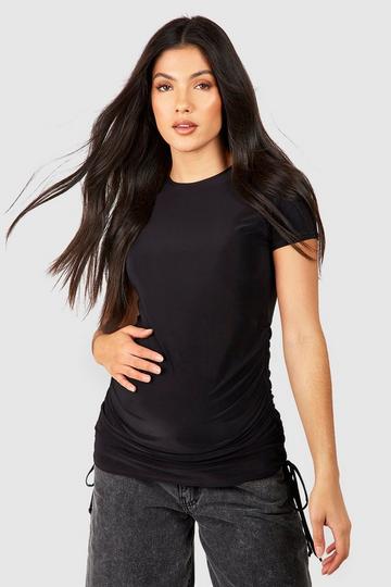 Black Maternity Slinky Ruched Side T-shirt