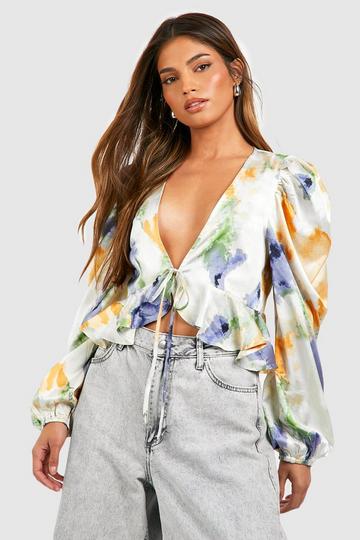 Abstract Print Tie Detail Blouse multi
