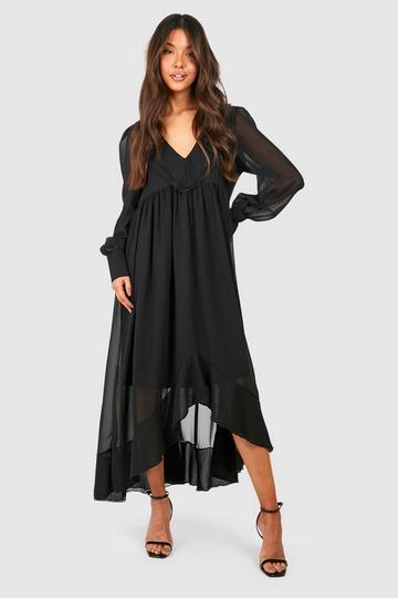 Chiffon Ruffle Midaxi Dress black