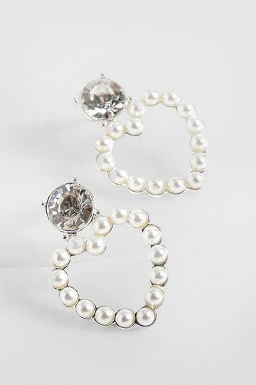 Heart Pearl Detail Stud Earrings silver