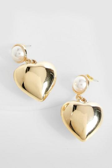 Pearl Heart Stud Earrings gold