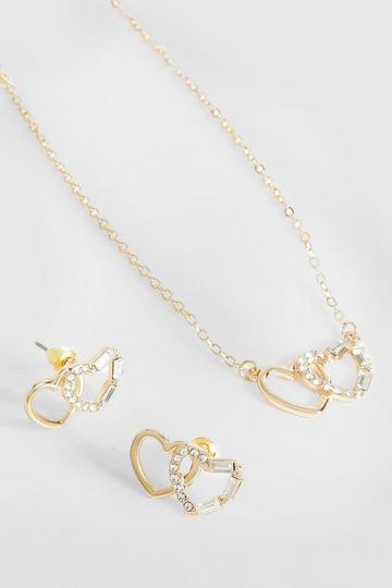 Heart Link Necklace And Earring Set gold