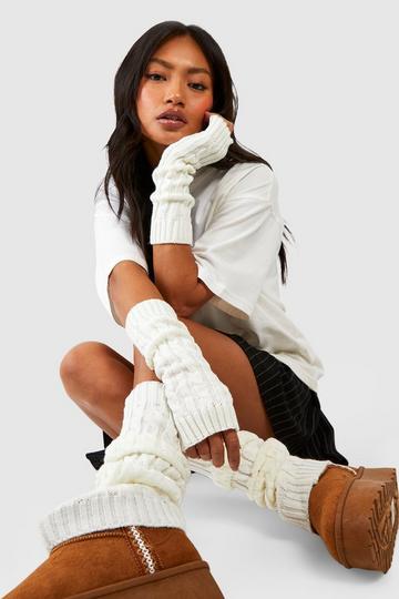 Cable Knit Leg & Arm Warmer Multi-pack cream