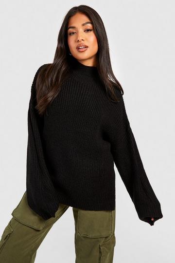 Black Petite Turtle Neck Oversized Sweater