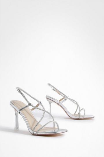 Silver Diamante Embellished Asymmetric Heels