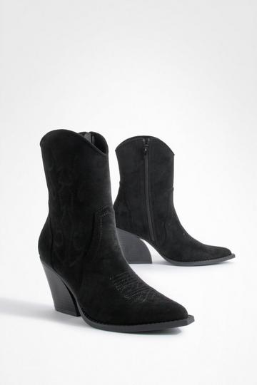 Embroidered Cowboy Ankle Boots black