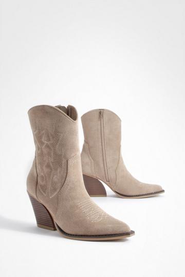 Embroidered Cowboy Ankle Boots taupe