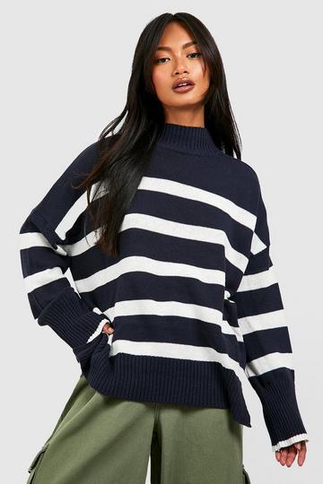 Stripe Turtle Neck Jumper navy