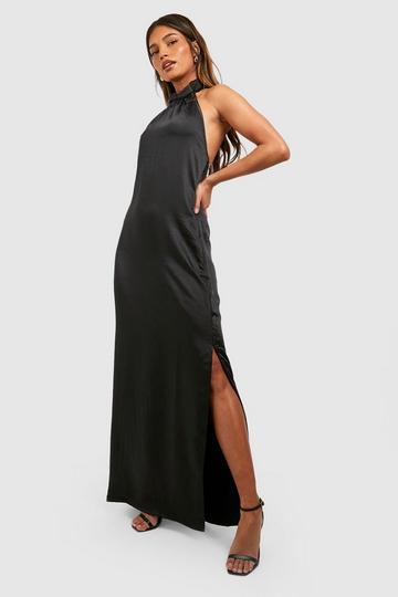 Black Satin Halterneck Maxi Slip Dress
