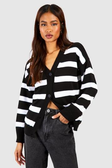 Tall Stripe Knitted Oversized Cardigan black