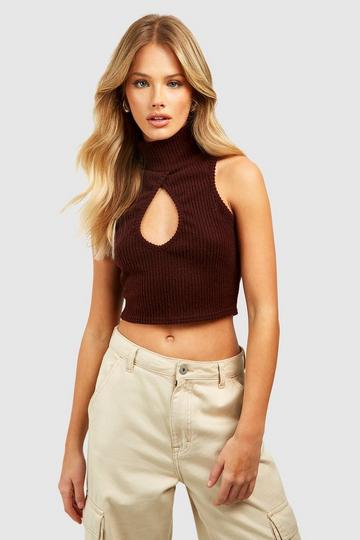 Knitted High Neck Front Cut Out chocolate