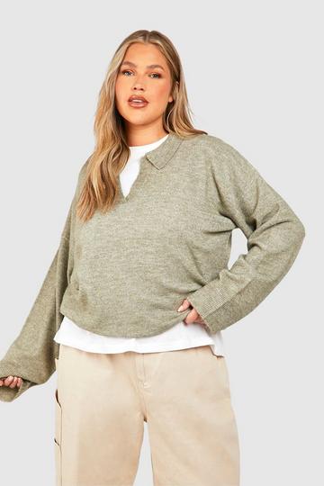 Grande taille - Pull avec col à revers washed khaki