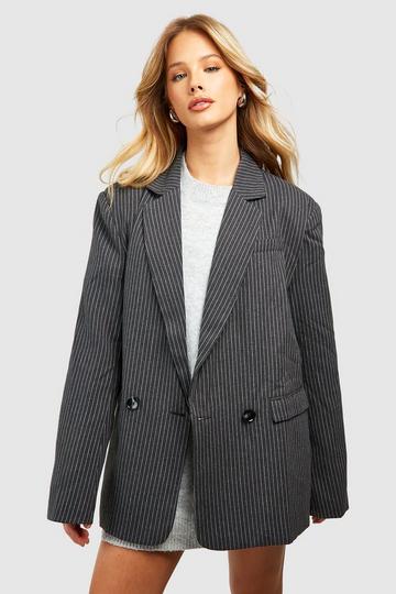 Marl Pinstripe Relaxed Fit Tailored Blazer charcoal