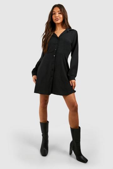 Hammered Volume Sleeve Shirt Dress black