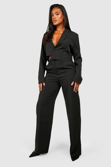 Black Pleat Front Straight Leg Tailored Trousers