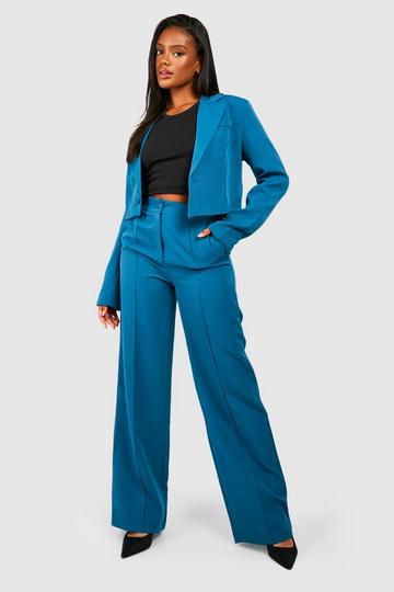Pleat Front Straight Leg Tailored Trousers petrol