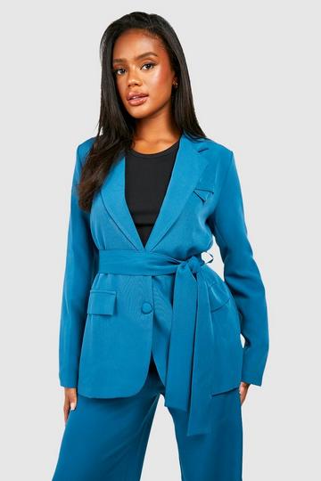 Relaxed Fit Single Breasted Tailored Blazer petrol