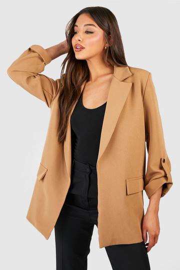 Gold Button Turn Cuff Relaxed Fit Blazer camel