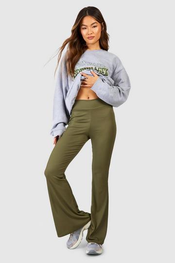 Maternity Khaki Rib Flared High Waisted Leggings