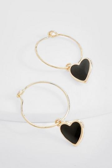Black Heart Drop Earrings gold