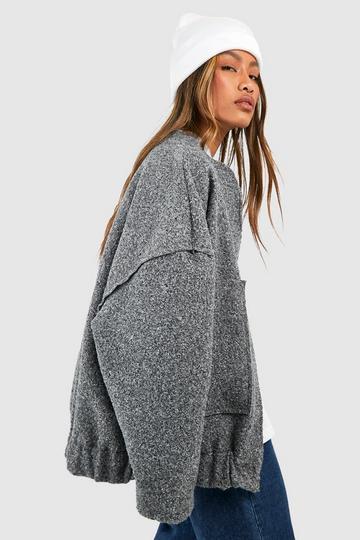 Grey Oversized Wool Look Bomber Jacket