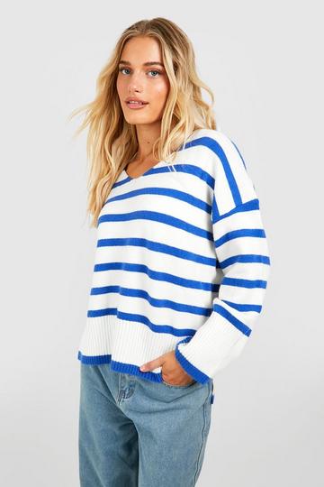 Slouchy Stripe Sweater bright blue