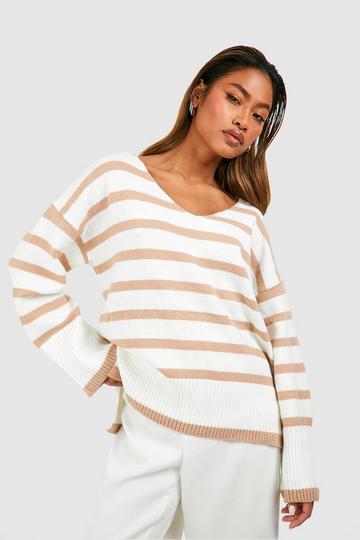 Camel Beige Slouchy Stripe Sweater