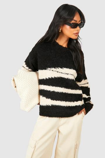 Soft Knit Abstract Stripe Overszied Jumper black