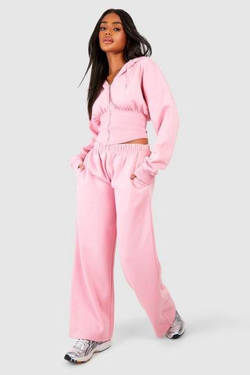 Corset Zip Hoodie And Straight Leg Jogger Tracksuit pink