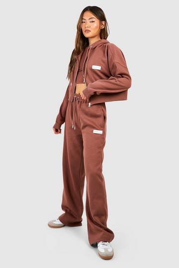 Chocolate Brown DSGN STUDIO 3 Piece Long Sleeve Top Zip Through Hoodie Tracksuit