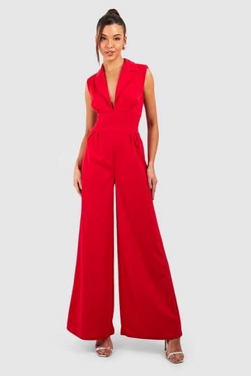 Corset Pleated Wide Leg Jumpsuit red