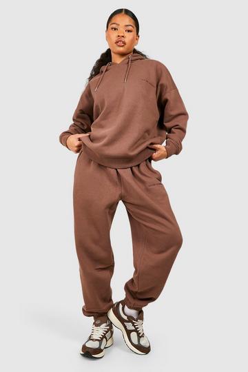 Chocolate Brown Petite Cuffed Jogger Hooded Tracksuit