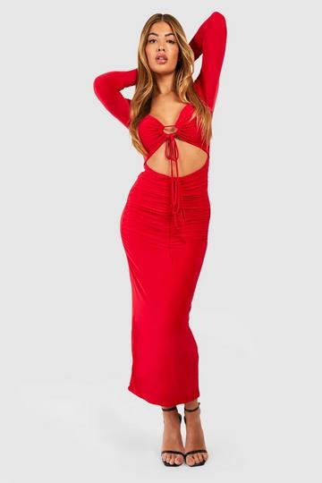 Red Double Slinky Cut Out Midaxi Dress