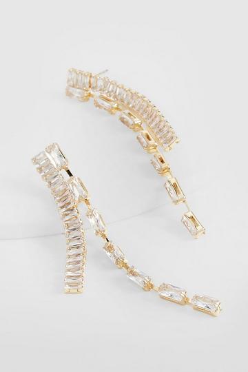 Gold Metallic Dropped Rhinestone Stud Earrings
