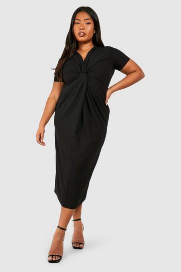 Black Plus Twist Front Detail Wrape Midi Dress