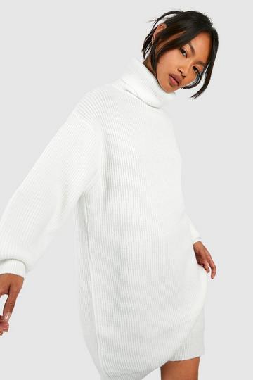Knitted Roll Neck Dress white