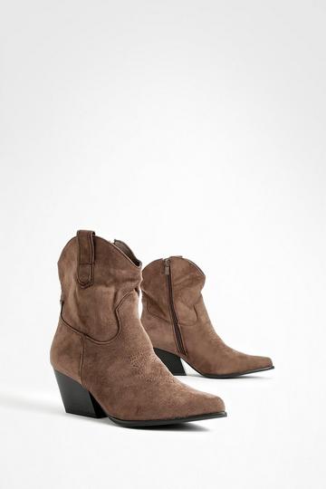 Chocolate Brown Tab Detail Ankle Western Cowboy Boots
